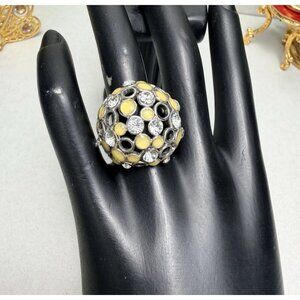 Ladies Yellow Enamel Cubic Zirconia Plated Cocktail Ring Size 7.5 Openwork